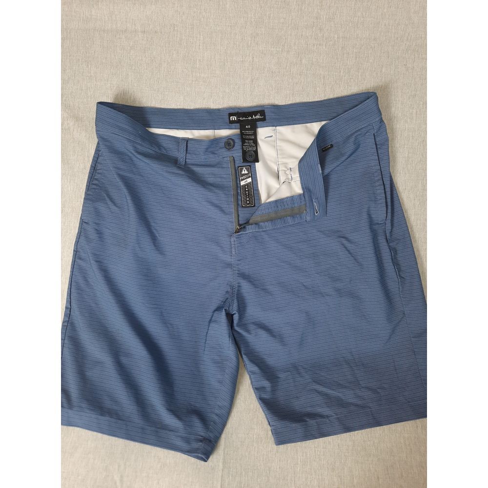 Travis Mathew Men's 40 Blue Flat Front Pinstripes Stretch Performance Shorts